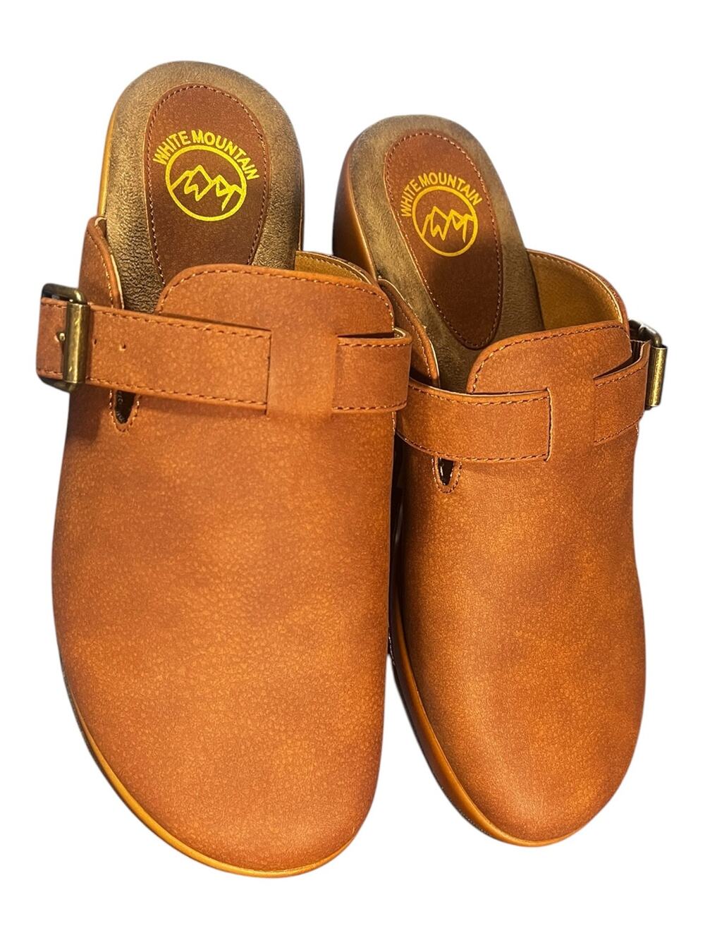 White Mountain Women's Clogs Brown Faux Suede Adjustable Buckle Size 9 NWB